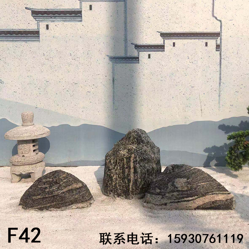 石雕天然雪浪石切片组合造景，泰山石景观石，假山石头，枯山水室内摆件